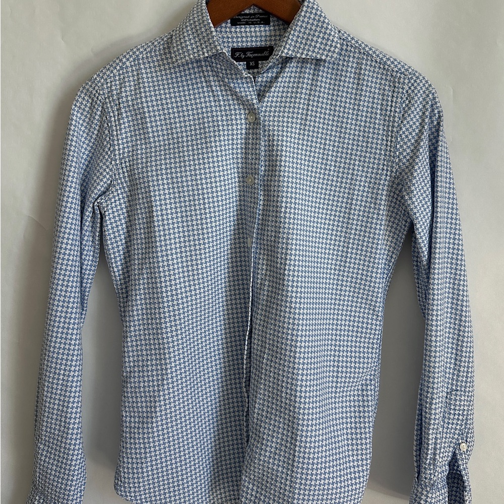 Faconnable Blue Houndstooth Button Up Shirt
